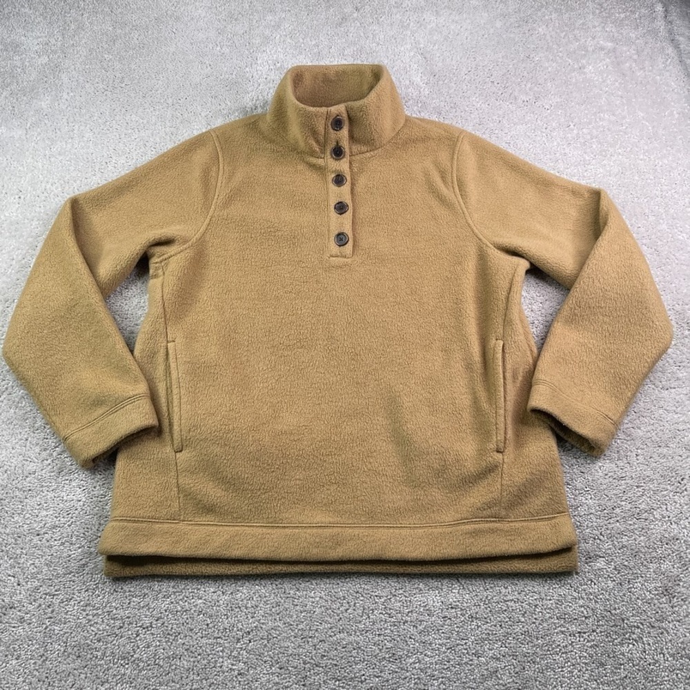 J Crew Sweater Womens Medium Brown Sherpa Fleece Henley Tunic Pockets Pullover
